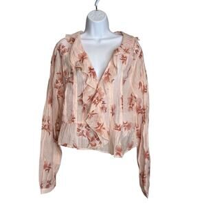 And Now This Women's Pink Floral Ruffled Blouse Size XXL Faux Wrap Romantic
